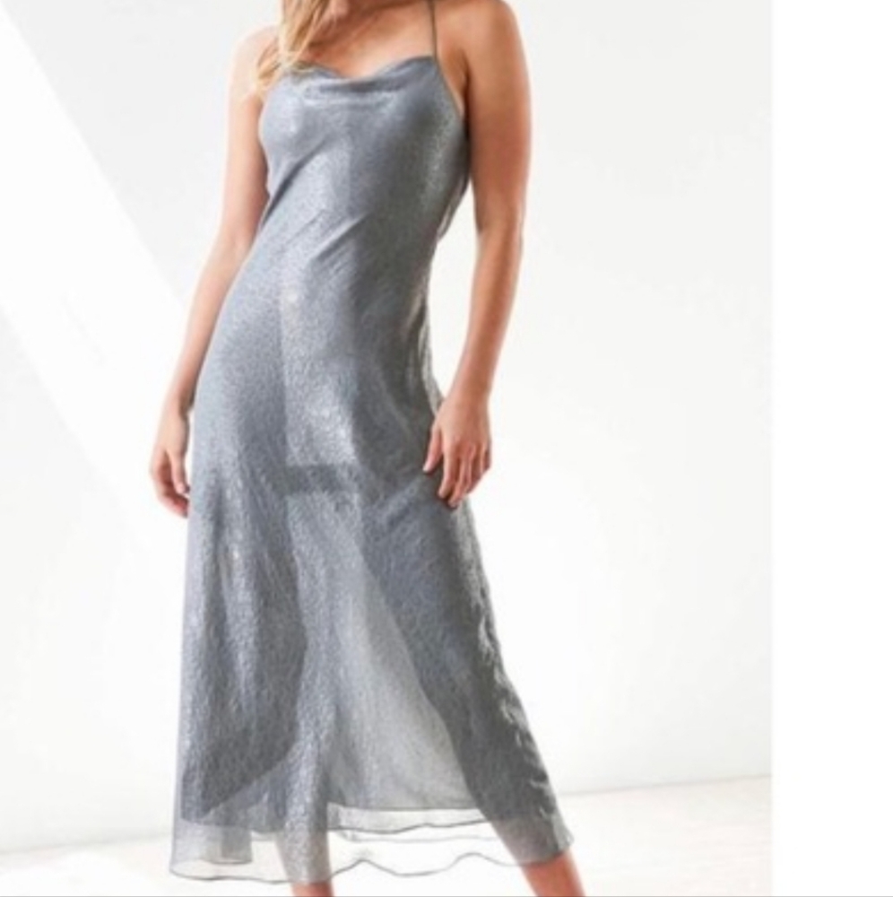 NWT Urban Outfitters Silence Silver shimer Snake Print Dress fully lined. L